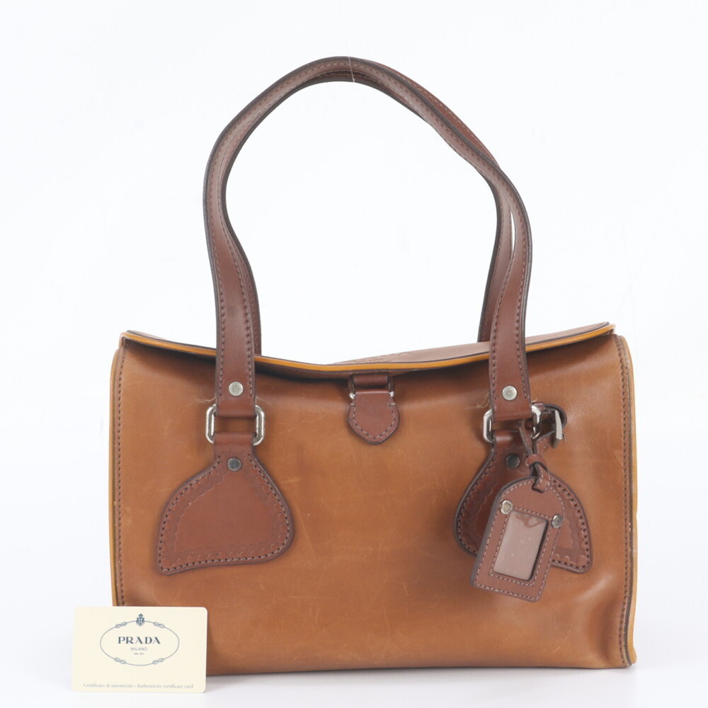 Prada BR3017 Leather Tote Bag, Shoulder Handbag, Brown, with Guarantee Card, ...